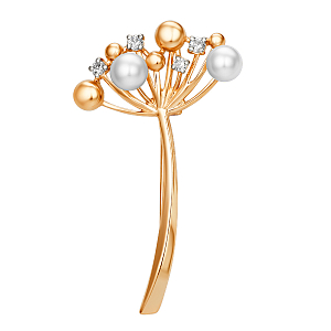 Брошь из красного золота с жемчугом и фианитами