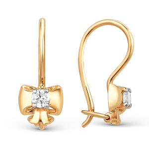 Серьги детские из красного золота с фианитами