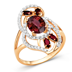 Кольцо из красного золота с гранатами