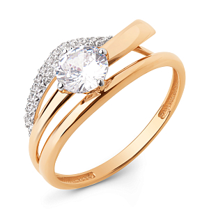 Кольцо из красного золота с фианитами