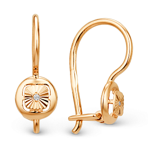 Серьги детские из красного золота с фианитами