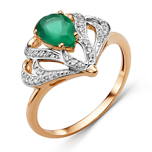 Кольцо из красного золота с зеленым агатом