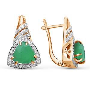 Серьги из красного золота с зелеными агатами