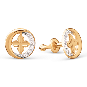 Серьги пусеты из красного золота с фианитами