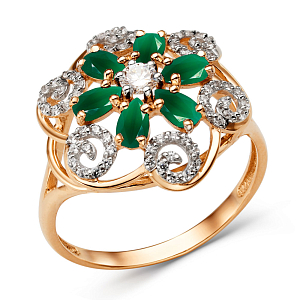 Кольцо из красного золота с зелеными агатами