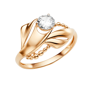 Кольцо из красного золота с фианитом