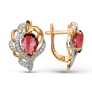 Серьги из красного золота с бриллиантами и рубинами