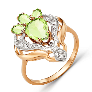 Кольцо из красного золота с хризолитами