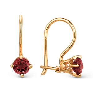 Серьги детские из красного золота с гранатами