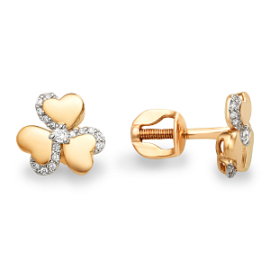 Серьги пусеты из красного золота с фианитами