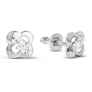 Серьги пусеты из белого золота с фианитами