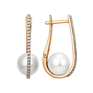 Серьги из красного золота с жемчугом и фианитами