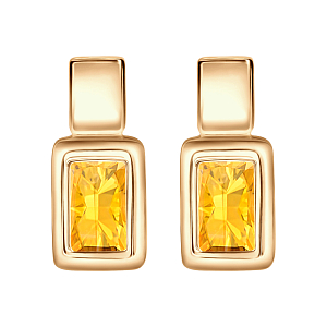 Серьги пусеты из красного золота с цитринами