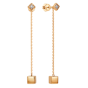 Серьги пусеты из красного золота с фианитами