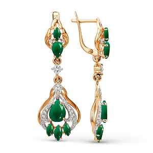 Серьги из красного золота с зелеными агатами