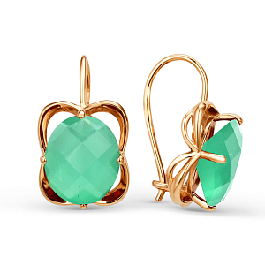 Серьги из красного золота с зелеными агатами