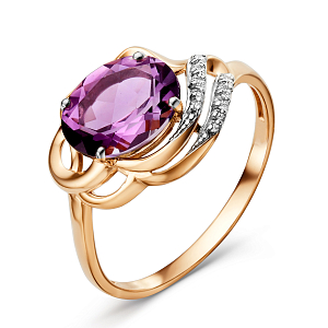 Кольцо из красного золота с аметистом