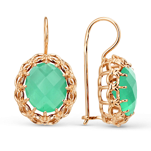 Серьги из красного золота с зелеными агатами