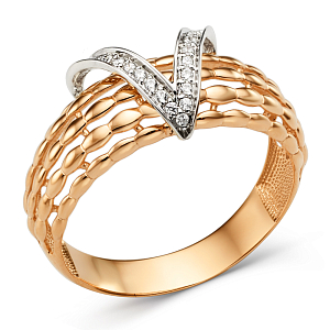 Кольцо из красного золота с фианитами