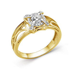 Кольцо из желтого золота с фианитами