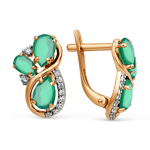 Серьги из красного золота с зелеными агатами