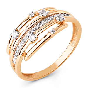 Кольцо из красного золота с фианитами