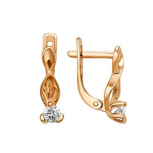 Серьги из красного золота с фианитами