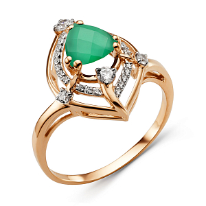 Кольцо из красного золота с зеленым агатом