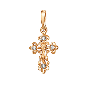 Крест из красного золота с фианитами