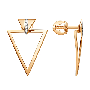 Серьги пусеты из красного золота с фианитами