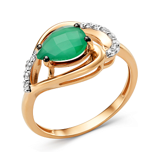 Кольцо из красного золота с зеленым агатом