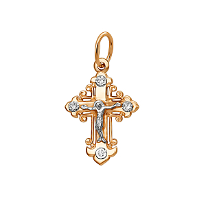 Крест из красного золота с фианитами