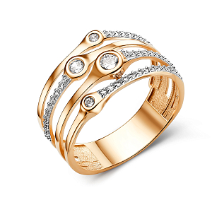 Кольцо из красного золота с фианитами