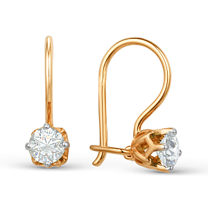 Серьги детские из красного золота с фианитами