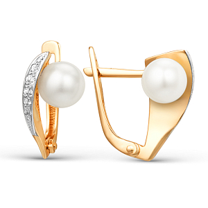 Серьги из красного золота с жемчугом и фианитами