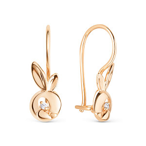 Серьги детские из красного золота с фианитами