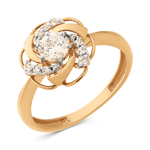 Кольцо из красного золота с фианитами