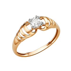 Кольцо из красного золота с фианитом