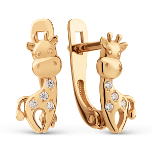 Серьги детские из красного золота с фианитами