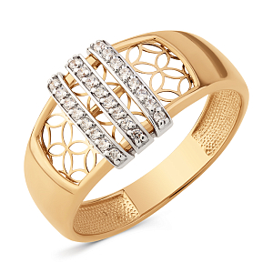 Кольцо из красного золота с фианитами