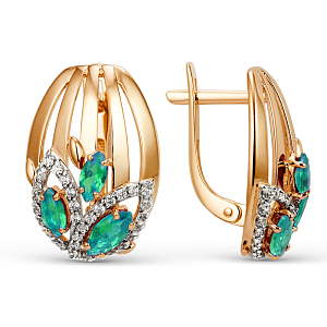 Серьги из красного золота с зелеными агатами