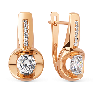 Серьги из красного золота с фианитами