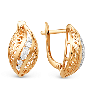 Серьги из красного золота с фианитами