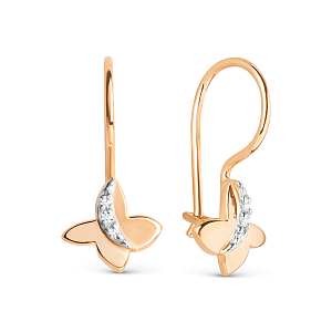 Серьги детские из красного золота с фианитами