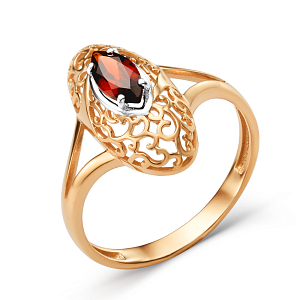 Кольцо из красного золота с гранатом
