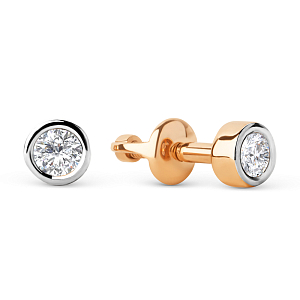 Серьги пусеты из красного золота с фианитами