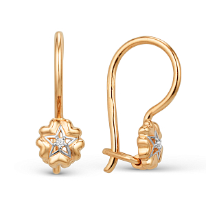 Серьги детские из красного золота с фианитами