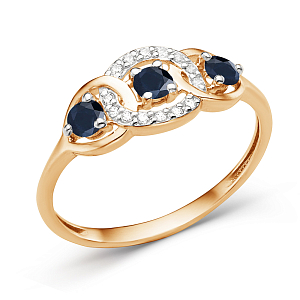 Кольцо из красного золота с бриллиантами и сапфирами