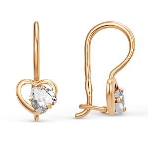 Серьги детские из красного золота с фианитами