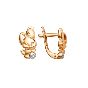 Серьги детские из красного золота с фианитами